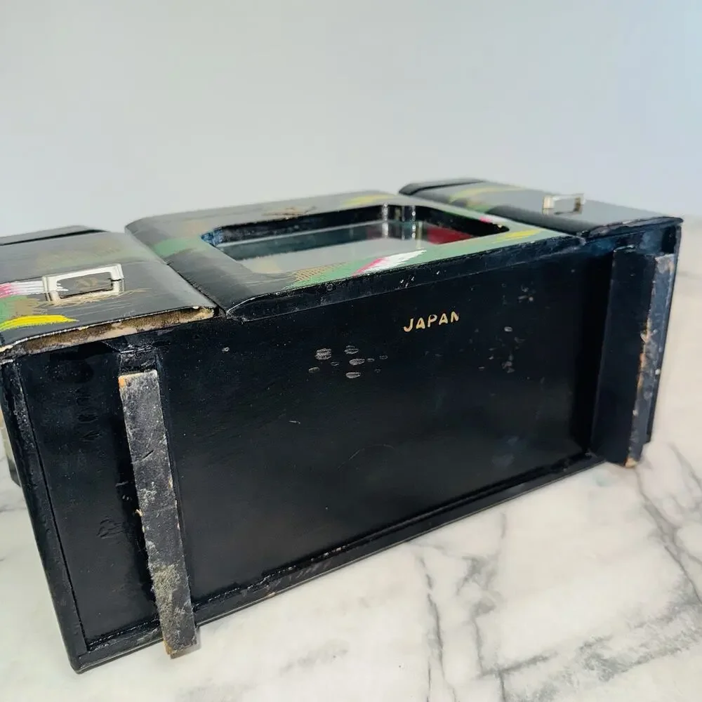 Vintage Jewelry Box Asian Music MOTION Geisha Mirror Japan Handpainted Works 13